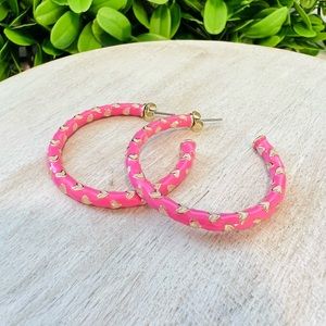 New Pink Enameled Hoop Earrings with Light Pink Hearts | Boutique | Barbiecore